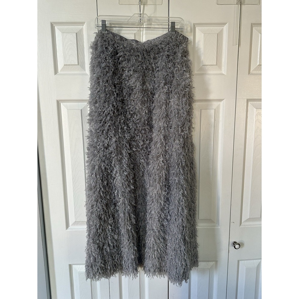 $178  Anthropologie Sunday in Brooklyn Chantal Feathered Maxi Skirt Gray Sz XL